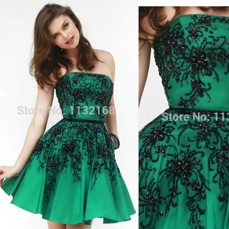 

Stunning hot sale 2017 New green Strapless A-line Knee length Prom dresses gown formal evening dress green christmas party dress
