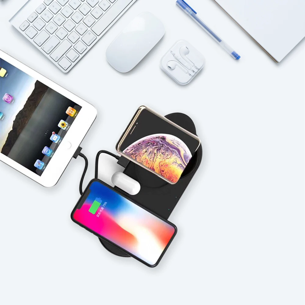 NYFundas Беспроводное зарядное устройство для телефона 4 в 1 10 Вт Iphone XS MAX XR 8 Plus X Apple Watch