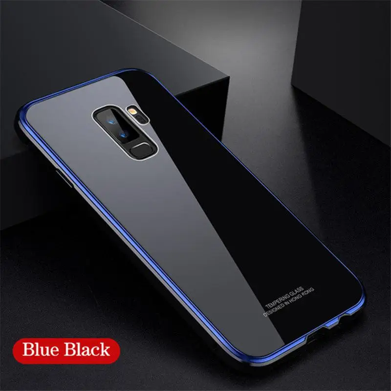 VRSDES металлический чехол-бампер для samsung Galaxy S9 Plus S8 Note 9, жесткое прозрачное закаленное стекло, зеркальная броня, чехол s9plus S9 Note9, чехол - Цвет: Blue