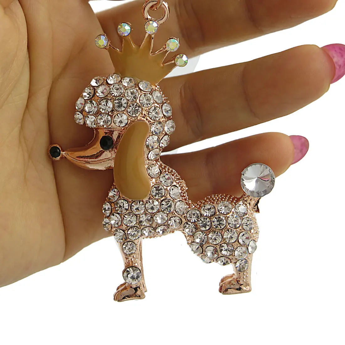 Цепочка для ключей с кристаллами в виде короны пуделя собаки|key ring chain|crystal key ringkey