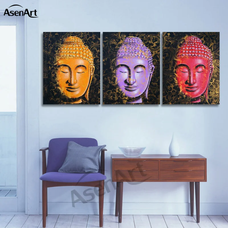 3 Панели современные печатные холсты искусство Оранжевый Фиолетовый Красный