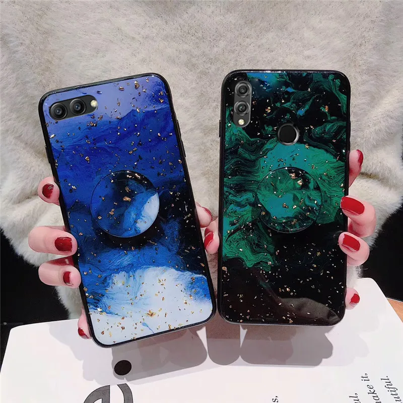 gold foil bling phone case for Huawei honor view v10 lite 8 pro 9 10 8x v9 luxury glitter cloud holder stand back cover fundas | Мобильные
