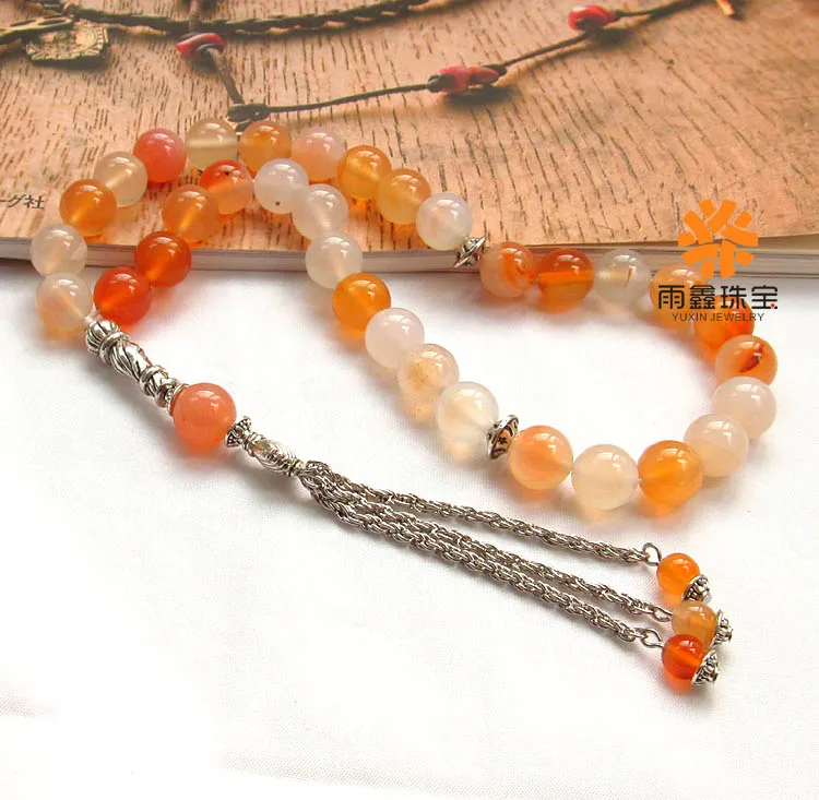 

Элегантный подарок натуральный Calcedony исламский musilm 33 молитвенные бусины tashih четки бусины для благодарности подарок на день Хэллоуина