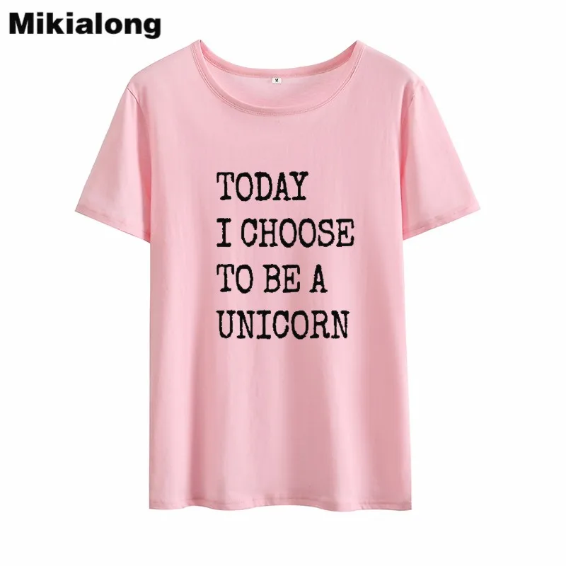 Mikialong сегодня выберите Забавные футболки с единорогом Kawaii хлопковый женский топ