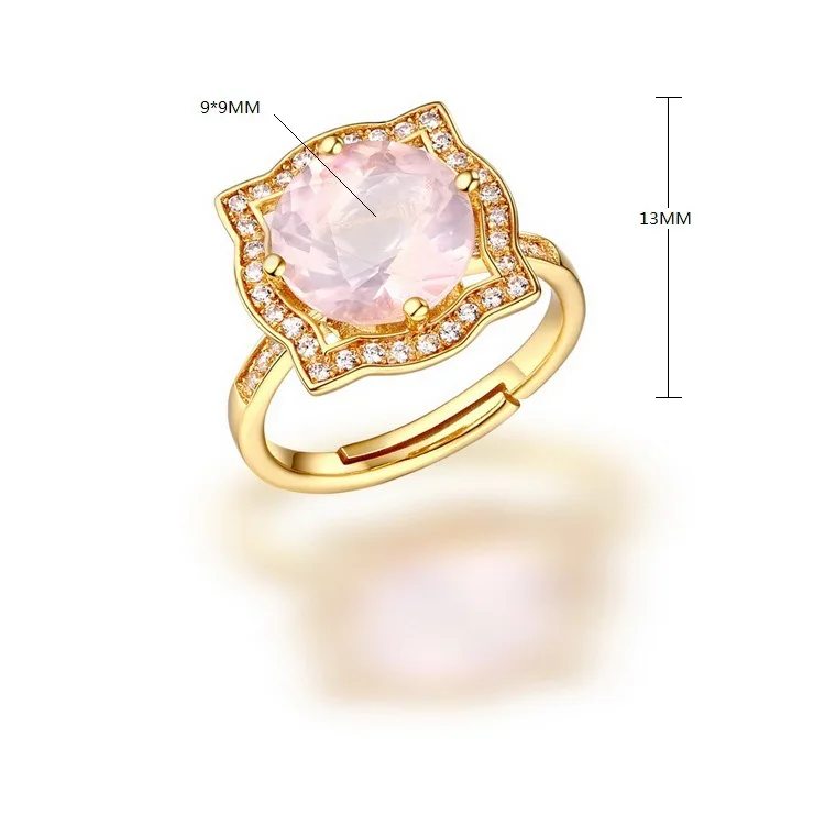 ADWLOF 3.20CT Круглый Cut Природный Розовый Кварц Рок Кристаллический Кольца