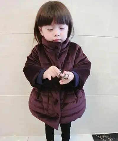 No hat Burgundy Коллекция года, зимние куртки для девочек велюровые плотные детские пальто теплая парка детская длинная хлопковая стеганая одежда с милым бантом для маленьких девочек - Цвет: No hat Burgundy