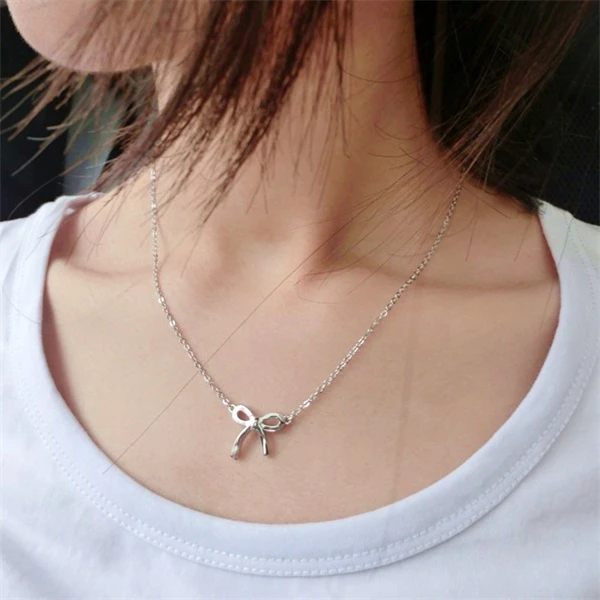 Free shipping Bowknot is shining 925 sterling silver necklace chain of clavicle | Украшения и аксессуары