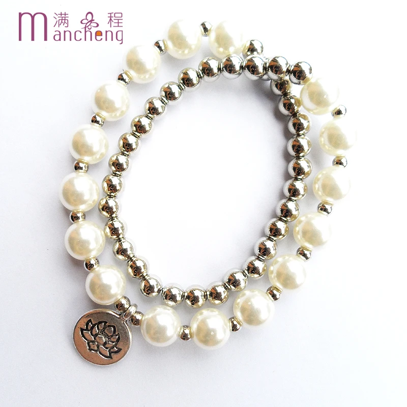 Очаровательные женские 2019 матовые металлические жемчужные бусы Мала Браслет