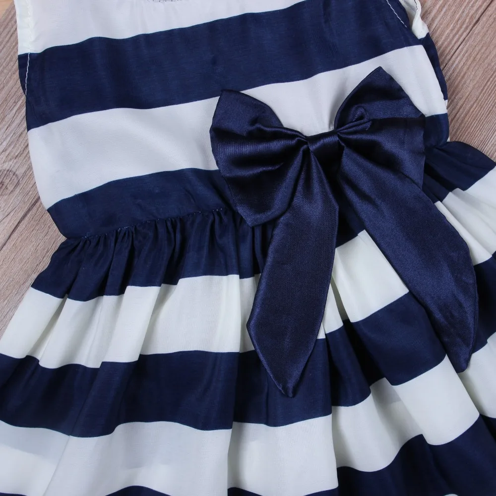 Летнее элегантное Полосатое платье для малышей с бантом/2018 Новое поступление