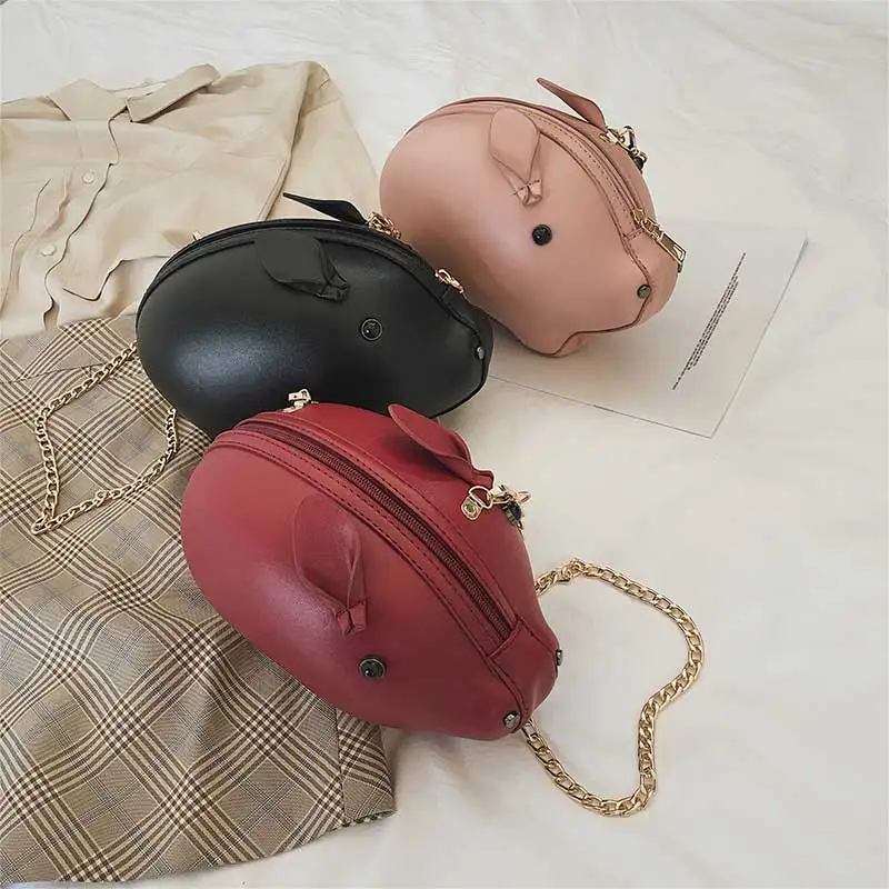 HuckLuto 2019 New Promotion Sale Fashion Casual Cute Chain Pink White Small Shoulder Pig Bag Leather Youth Women's Messenger | Багаж и