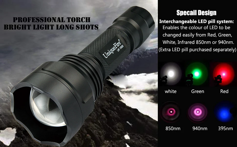 UniqueFire 1505 ИК 940nm мини инфракрасное излучение светодиодный фонарик ночного видения 3 Вт факел использование 1 х 18650 батареи(не включает