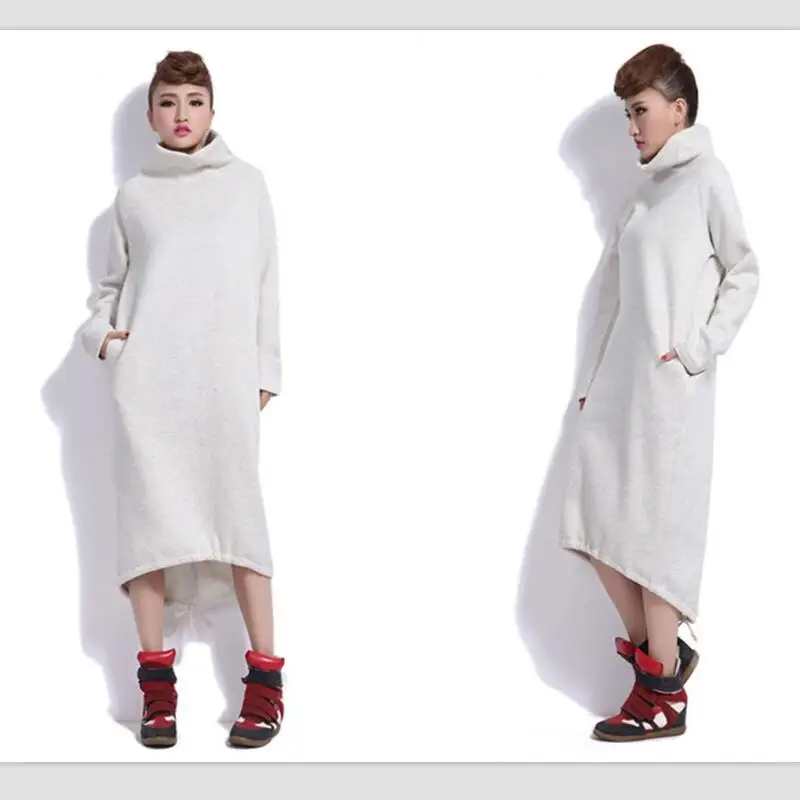 Осень-весна 2022 женское длинное платье-водолазка с капюшоном Свободный пуловер