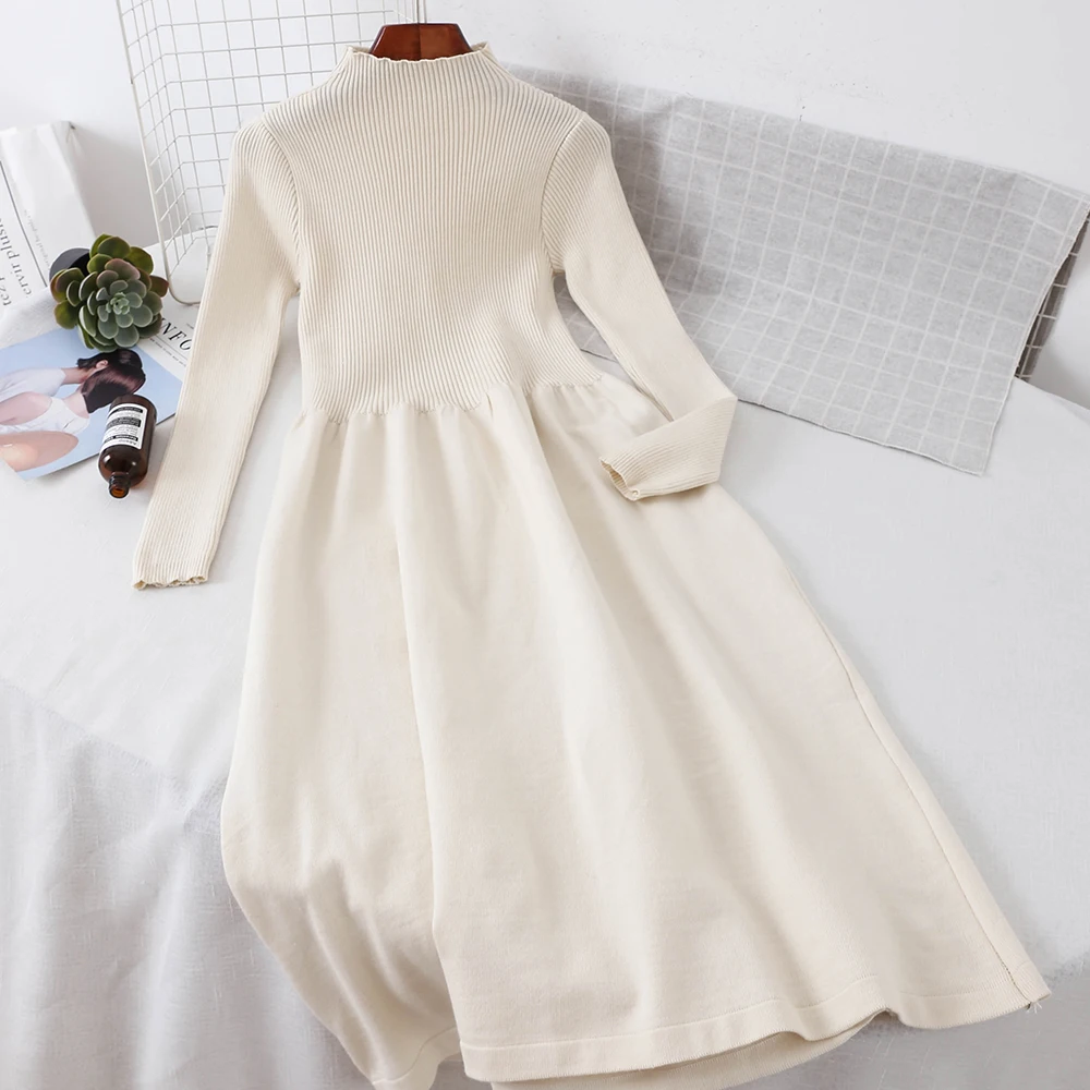 2018 Новый Модный женский свитер платье с высоким воротом Пуловер зауженные книзу