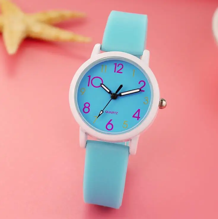 Light blue Модные часы, трендовые светящиеся часы для детей, девочек, студентов, обычные водонепроницаемые тонкие часы, женские электронные часы, кварцевые часы - Цвет: Light blue