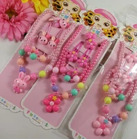 kids gift set girl pearl beads cartoon pendants necklace bracelet ring hair clip hairband jewelry set christmas party bag filler