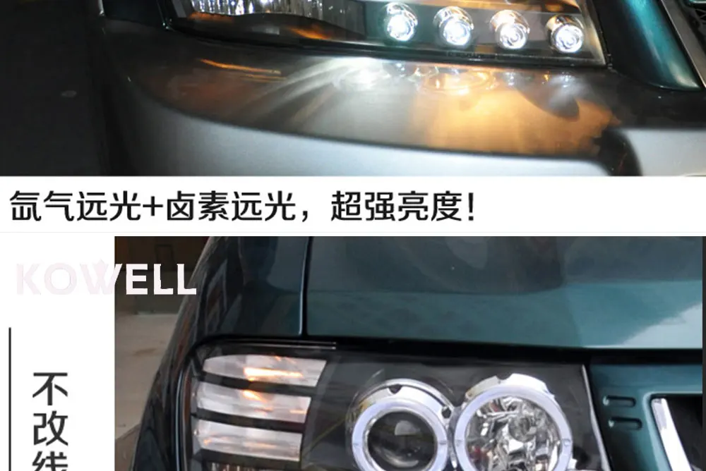 KOWELL автомобильный Стайлинг для Mitsubishi Pajero V73 головной светильник s для V73 светодиодный головной фонарь Angel eye светодиодный DRL передний светильник Bi-X