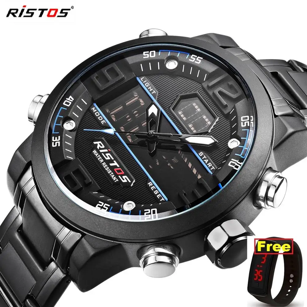 Часы RISTOS Relojes Masculino Hombre модные многофункциональные стальные мужские спортивные