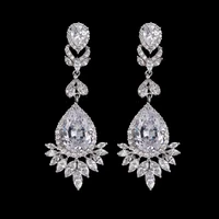 hot sale fashion shinny cubic zirconia water drop bride earring brincos white gold color flower drop earring party jewelry e 115