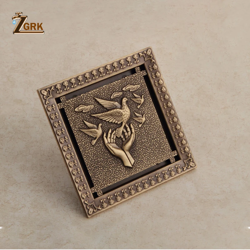 zgrk shower drain 12x12cm antique solid brass floor drain cover strainer bathroom bath accessories art carved square drains free global shipping