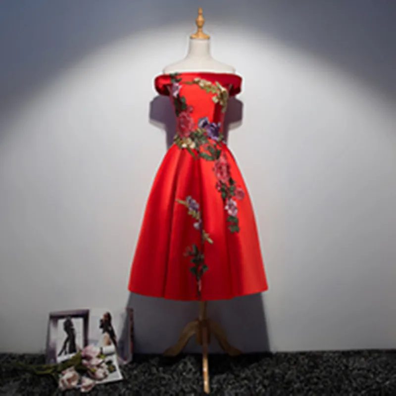 picture color Vestidos De Gala, короткое платье для выпускного вечера с тяжелыми цветами, es, стиль, вырез лодочкой, платье для выпускного вечера, Vestidos De Coctel, ТРАПЕЦИЕВИДНОЕ платье для выпускного вечера es - Цвет: picture color