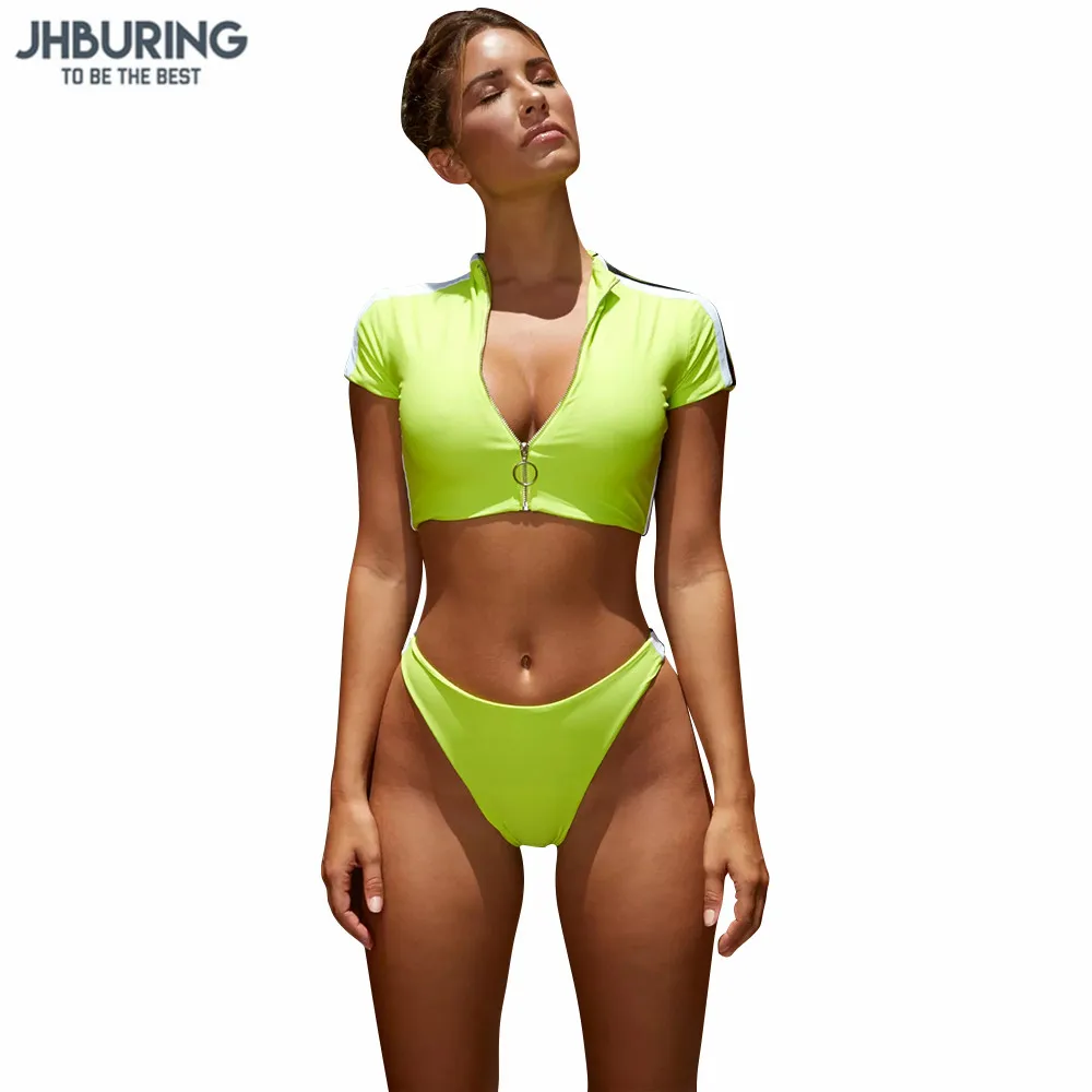 JHBuring Sport Zipper Bikini Women Swimwear Female Swimsuit Two-pieces set Brazilian Bather Bathing Suit Swim Wear |