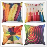 back to school pillow case colorful pencil geometric swirl feather bedroom home throw cushion cover