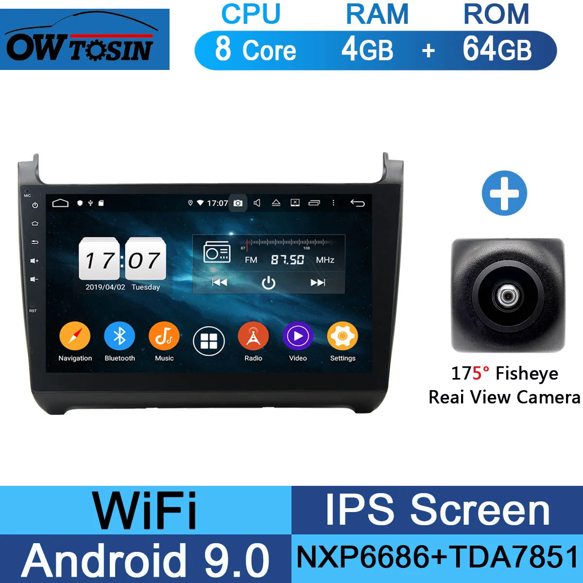 64G Fisheye Camera 10," ips 8Core Android 9,0 4G ram+ 64G rom автомобильный проигрыватель с радио и GPS для Volkswagen VW Polo 2012 2013 DSP CarPlay - Цвет: 64G Fisheye Camera