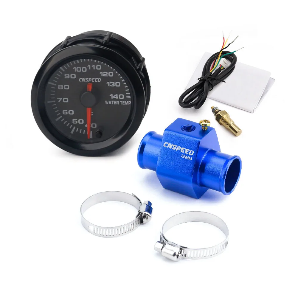 CNSPEED 2 ''52 мм Датчик температуры воды автомобильный 7 цветов Led 40-140 градусов Цельсия высокая скорость с Температура воды Union сенсор адаптер - Цвет: With 28mm adapter
