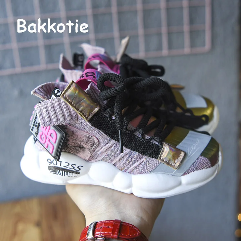 Bakkotie/ г. Осенняя детская повседневная обувь новые модные розовые спортивные кроссовки для мальчика из сетчатой ткани дышащие мягкие черные кроссовки