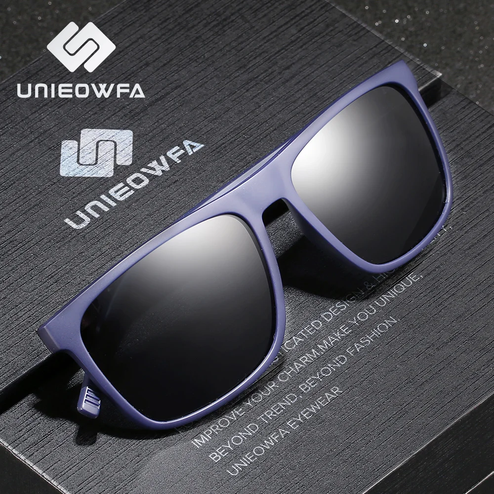 Мужские Матовые солнцезащитные очки UNIEOWFA TR90 синие поляризационные Квадратные