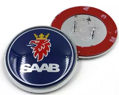 Blue 3 pins 2 шт., 68 мм, автомобильный Стайлинг, SAAB, SCANIA, синий, черный, карбоновый, передний, задний багажник, значок, эмблема, авто логотип, 2/3 штифтов - Цвет: Blue 3 pins