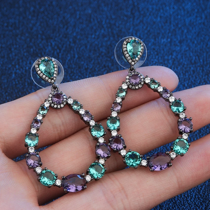 3 цвета блестящие большой капли воды длинные Позолоченные каплевидные серьги с