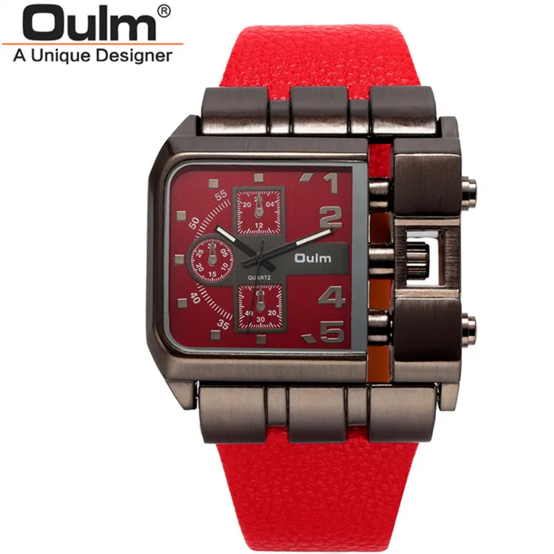 

Mens Watches Top Brand OULM Original Fashion Rectangle Big Face Leather Strap Casual Quartz Watch Montre Homme de Marque Grosses