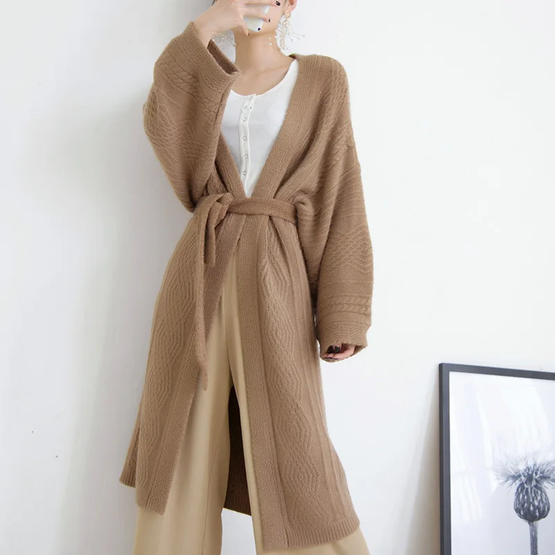 Long lazy style thick knit sweater cardigan coat belt Sweater mori girl 2018 autumn New |