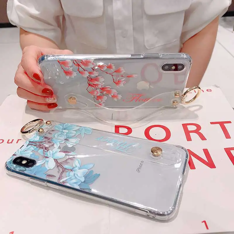 Прозрачный чехол для iphone Xs Max XR X 7 8 6 6s plus с ремешком на запястье винтажный
