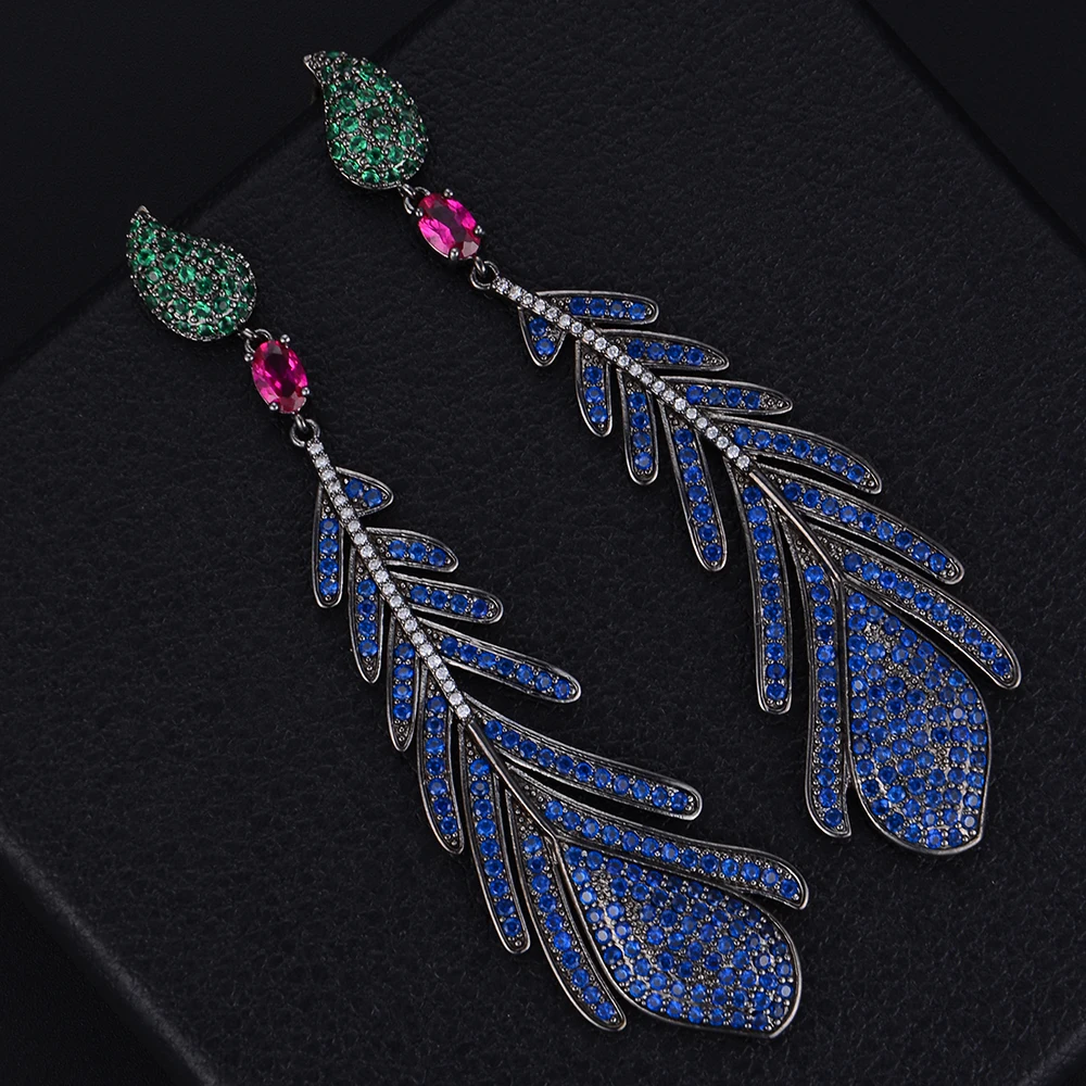 GODKI 83mm Luxury Feather Leaf Full Cubic Zirconia Engagement Wedding Party Nightclub Earring Dressing Up Jewelry | Украшения и