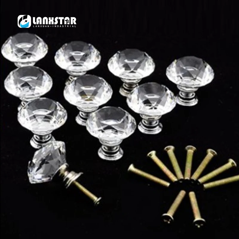 Новая модная прозрачная стеклянная ручка 10 шт./лот 40 мм в форме алмаза для шкафа