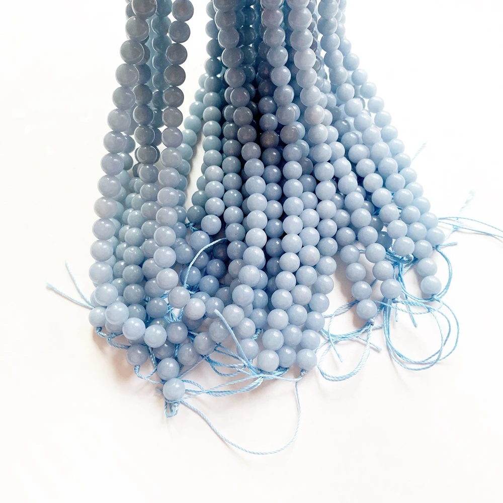 Natural Angelite Stone Beads 6mm Genuine Round Loose Ball Angel Blue Crystal Stones for DIY Jewelry 10pcs | Украшения и