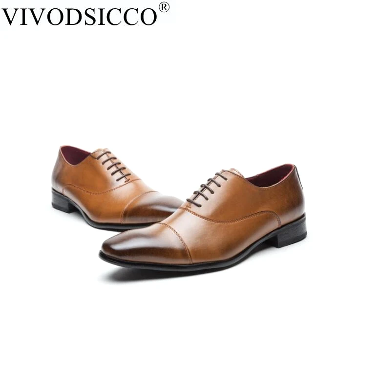 

VIVODSICCO Men Shoes Luxury Designer Black Brown Genuine Leather Formal Wedding Dress Oxfords Derby Flats Shoes Zapatos Hombre