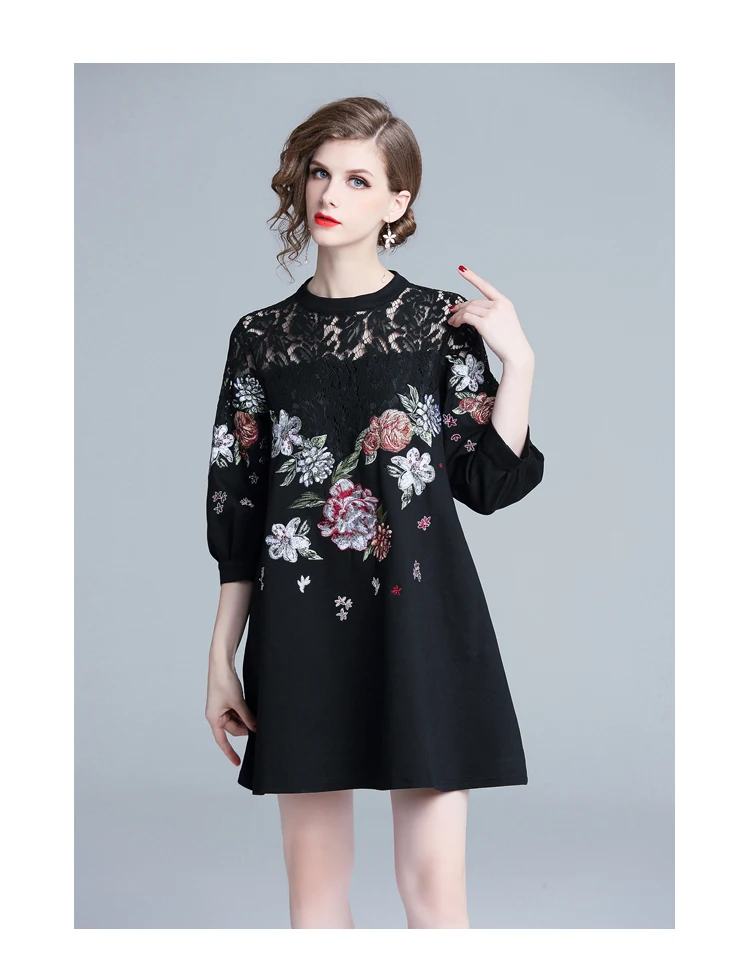 Осеннее свободное кружевное платье с вышивкой Vestidos Casuales Mujer женское платье уличная одежда Robe Moulante K6215