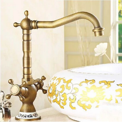 Кухонный смеситель с двумя ручками поворотный кран из сине-белого фарфора