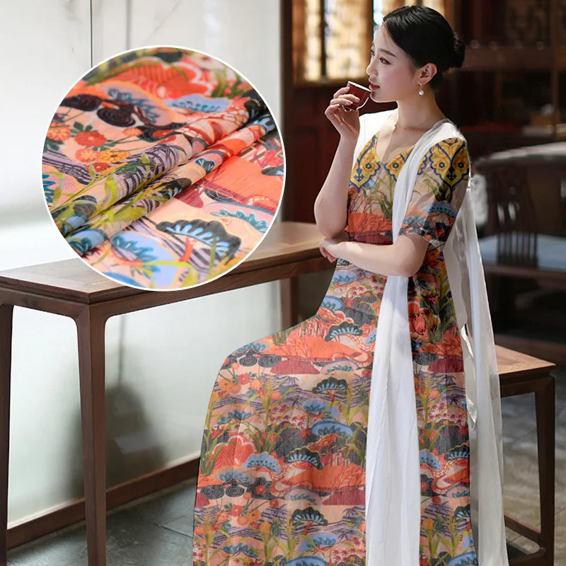 140 см цифровая печать шелковая льняная ткань 12 мм китайская cheongsam платье