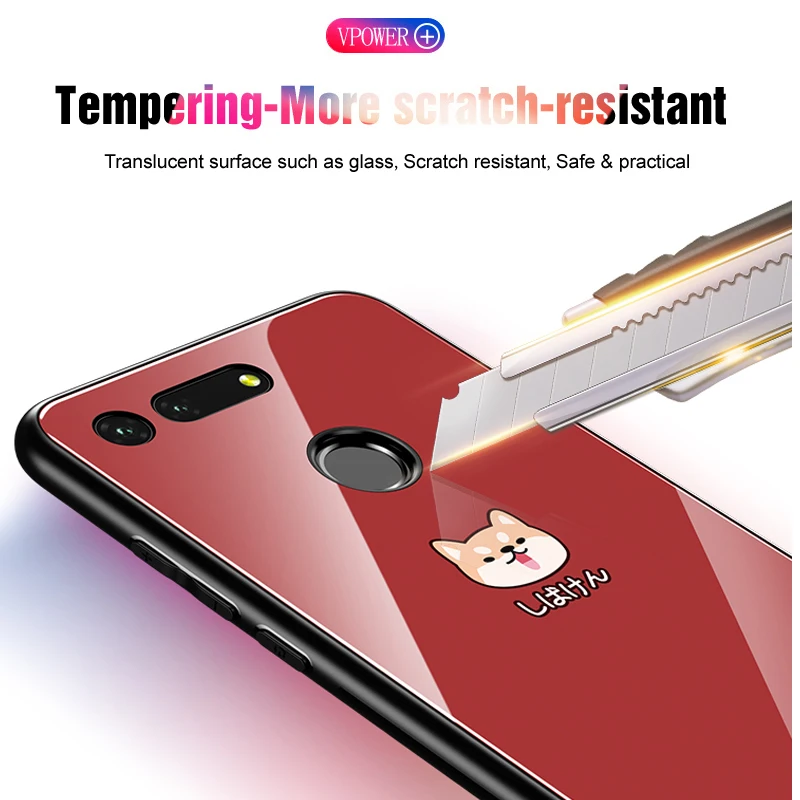 Стеклянный чехол Vpower для Huawei honor v20 задняя крышка силиконовый мягкий с краями