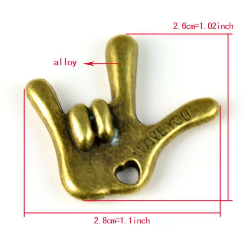 Я люблю тебя рукой с пальцами знак античная бронза палец я Шарм Подвески