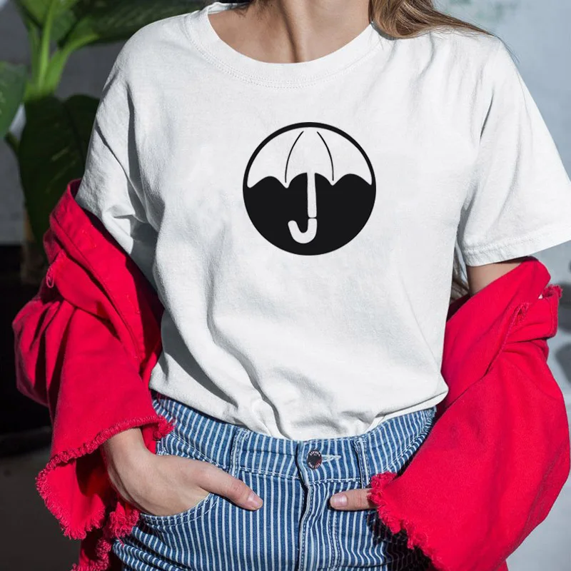 white The Umbrella Academy Футболка женская Повседневная летняя футболка хлопок Femme Топы И Футболки Винтаж черный белый розовый серый Женская футболка - Цвет: white