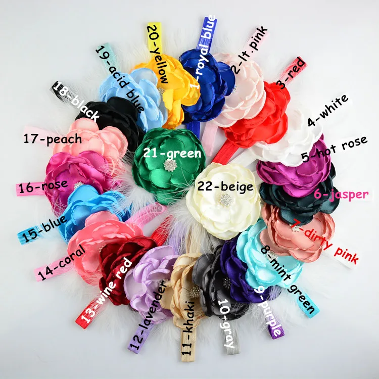 110 шт./лот 9 см для девочек пионы цветы головные уборы с перьями сплав стразы центр