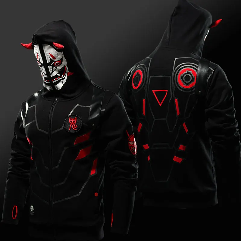 TEE7 Quality Limited Edition Oni Genji Hoodie OW Game Thumb Holes Sweatshirt Men Black Zip OW Boy Cosplay Cloth 3XL