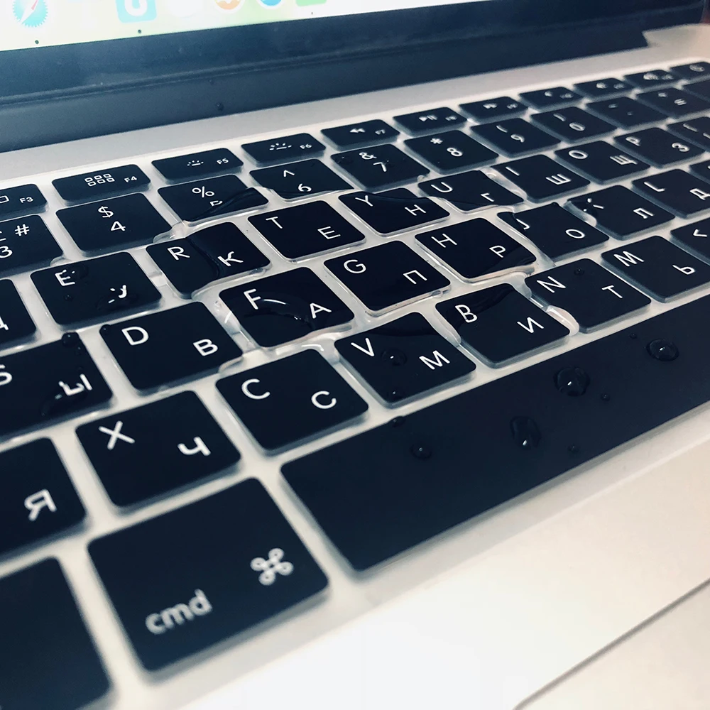 Русская клавиатура для apple macbook pro, чехол для клавиатуры air 1" 15pro A1466A1502A1398A1278EU-Enter, силиконовая клавиатура, защитная пленка