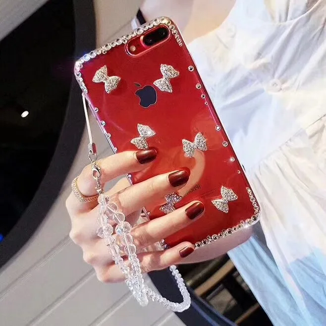 Новый Блестящий Алмазный чехол для iphone 4 4S 5 5S 5C SE 6 6Plus 6S Plus с милым бантом и