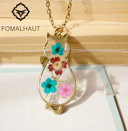 Фомальгаут Природный сухих цветов кожаная цепочка ожерелье длинная полоса кошка